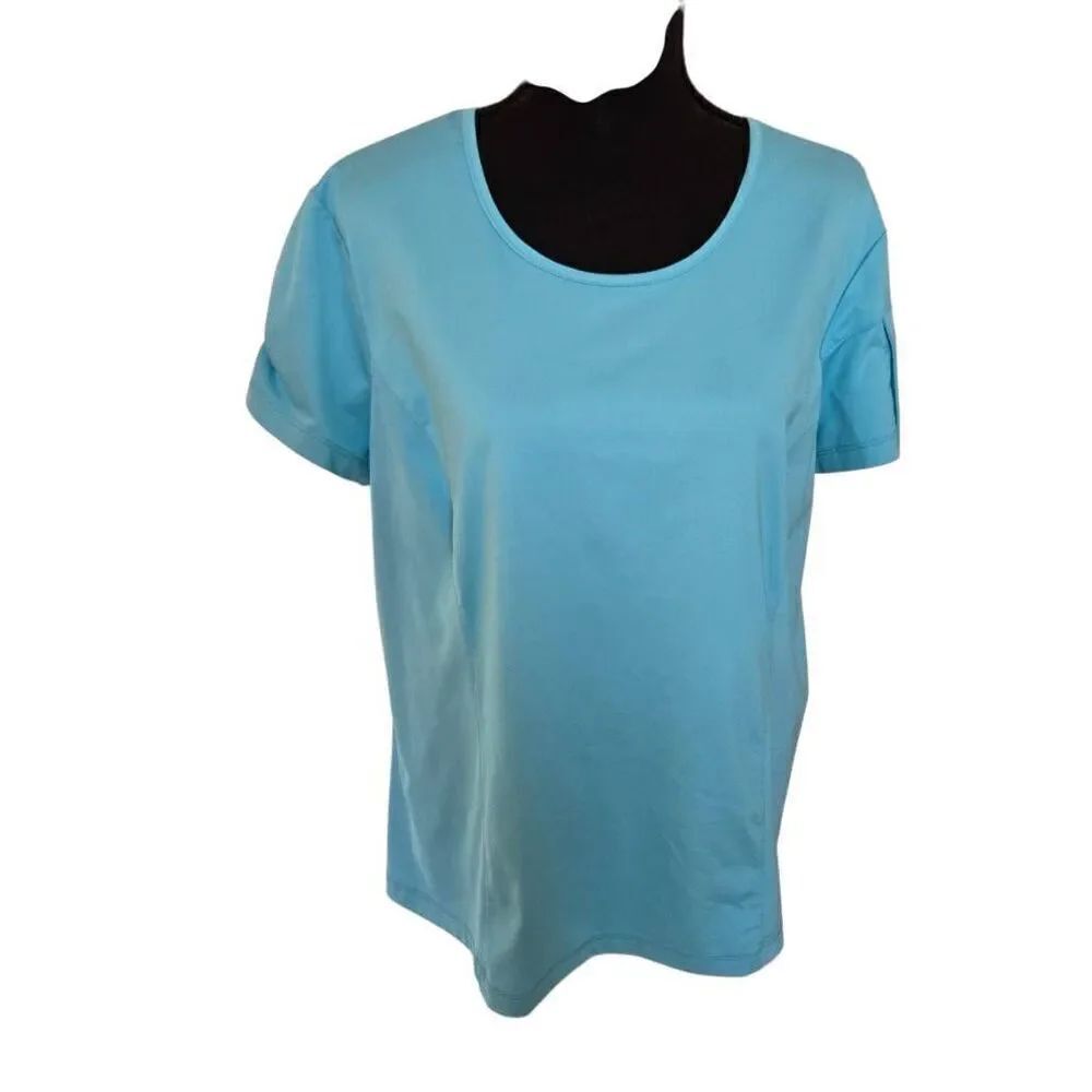 Jamie Sadock Womens Turquoise Performance Pleat Back Shirt Size Large